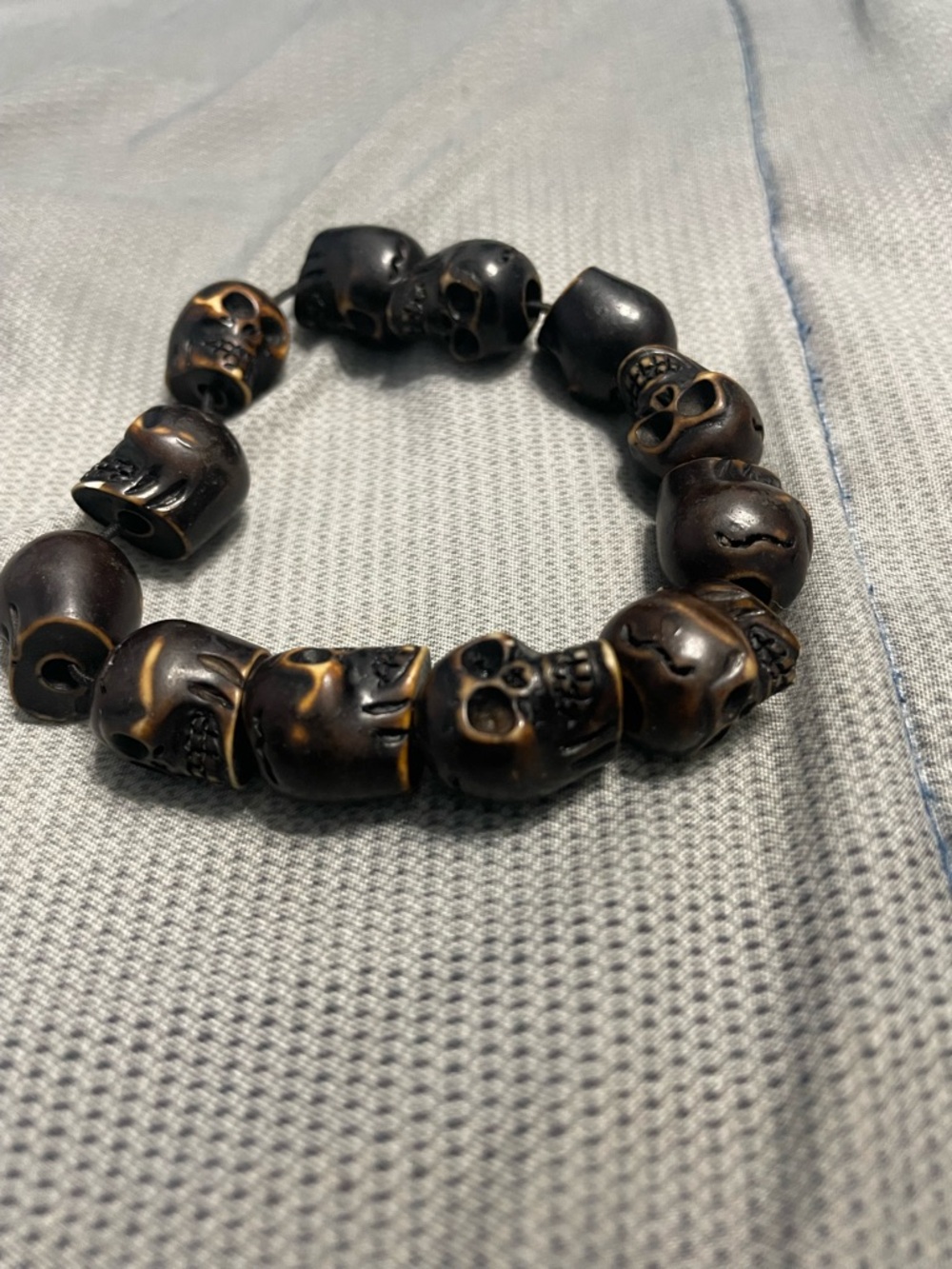 Men's Skull Bead Stretch Bracelet - Black Brown Accent